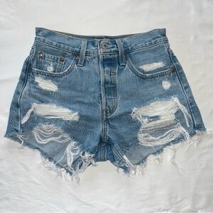Levi's 501 Blue Jean Shorts Distressed Button Fly High-Waisted W24